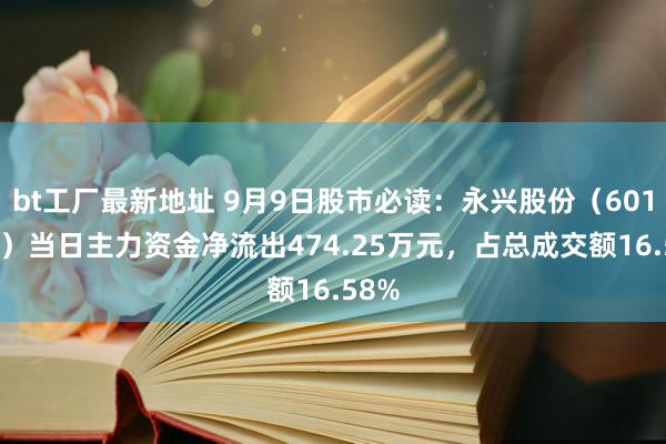 bt工厂最新地址 9月9日股市必读：永兴股份（601033）当日主力资金净流出474.25万元，占总成交额16.58%