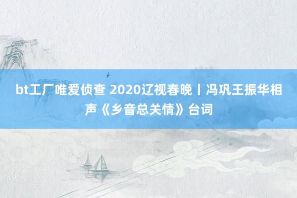 bt工厂唯爱侦查 2020辽视春晚丨冯巩王振华相声《乡音总关情》台词