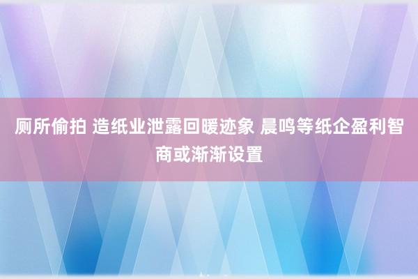 厕所偷拍 造纸业泄露回暖迹象 晨鸣等纸企盈利智商或渐渐设置