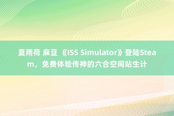 夏雨荷 麻豆 《ISS Simulator》登陆Steam，免费体验传神的六合空间站生计