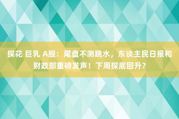 探花 巨乳 A股：尾盘不测跳水，东谈主民日报和财政部重磅发声！下周探底回升？